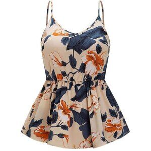 MakeMeChic Top Sz XL Blue Multicolor Tropical Babydoll Cami Blouse Floral Chic